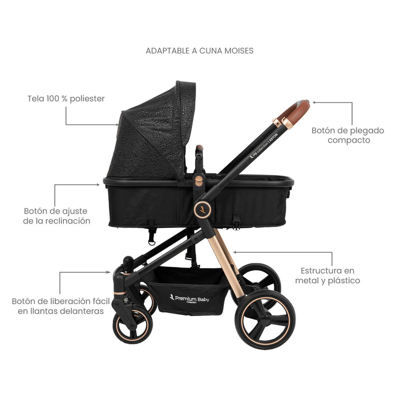 COCHE TIPO CUNA ASTON PREMIUM BABY NEGRO CAFE