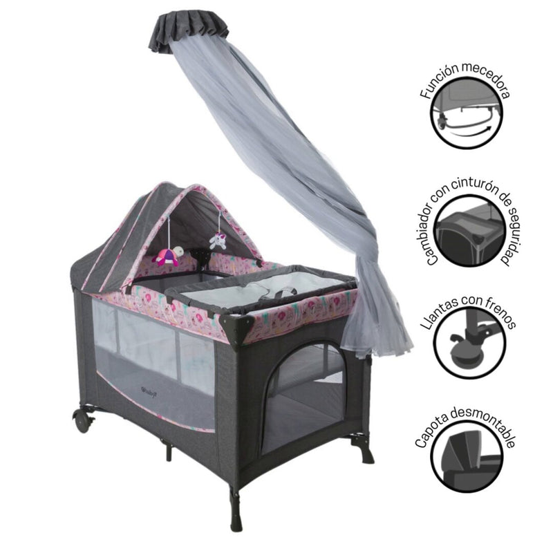 CUNA CORRAL COLECHO DACORA EB750-1 ROSADO EBABY