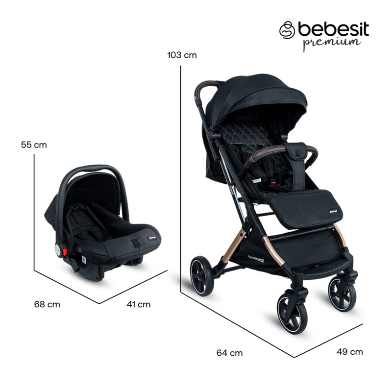 COCHE TRAVEL SYSTEM COMPACTO PIXEL JTS602 BEBESIT NEGRO -