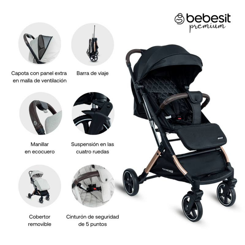 COCHE TRAVEL SYSTEM COMPACTO PIXEL JTS602 BEBESIT NEGRO -