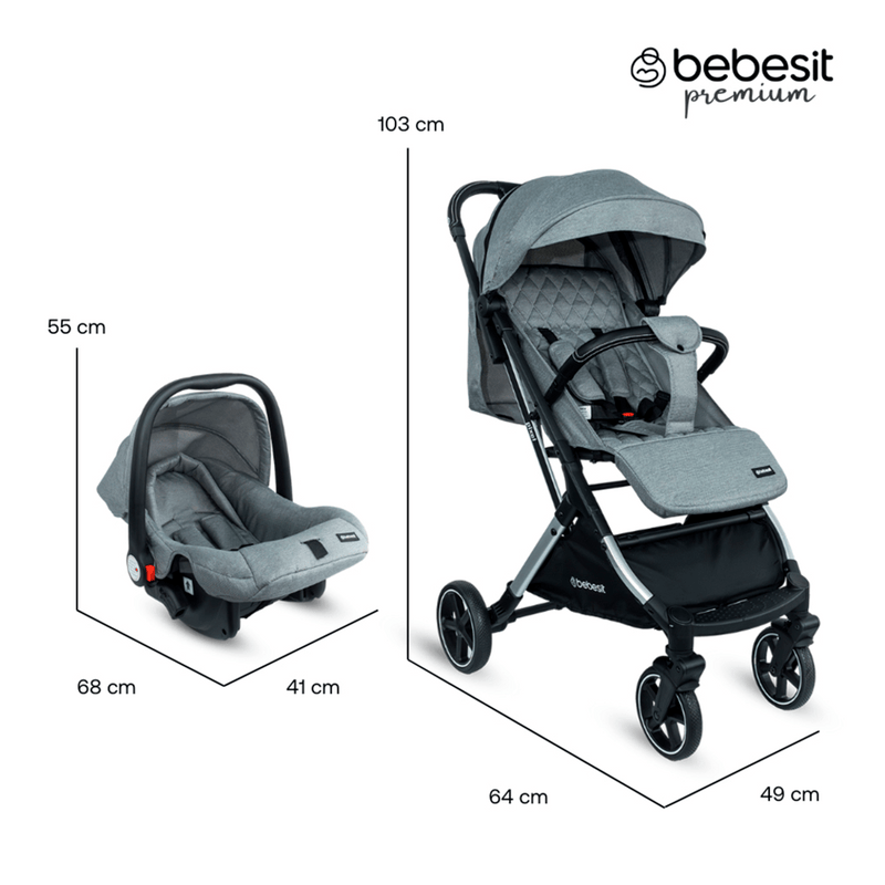 COCHE TRAVEL SYSTEM COMPACTO PIXEL JTS602 BEBESIT GRIS -