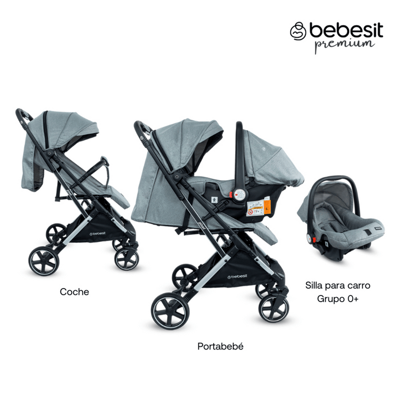 COCHE TRAVEL SYSTEM COMPACTO PIXEL JTS602 BEBESIT GRIS -