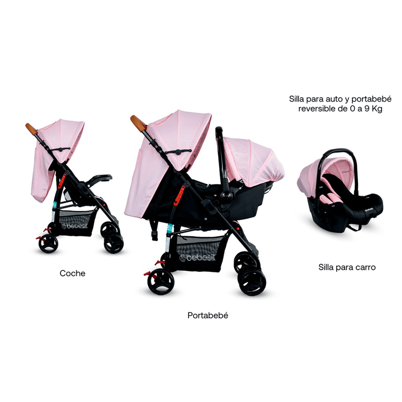 COCHE TRAVEL SYSTEM SUMMER JC2019 BEBESIT ROSADO-