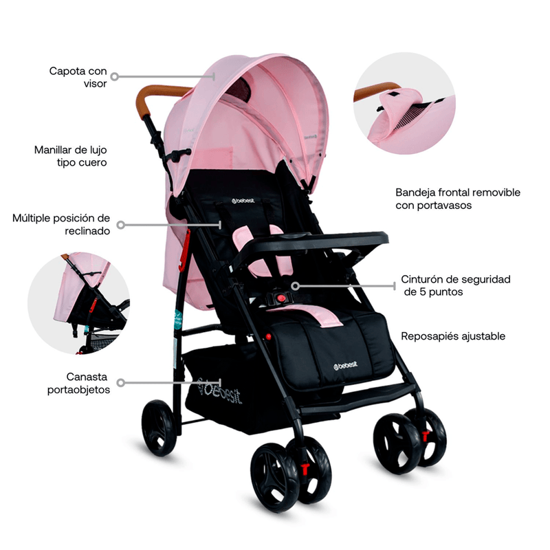 COCHE TRAVEL SYSTEM SUMMER JC2019 BEBESIT ROSADO-