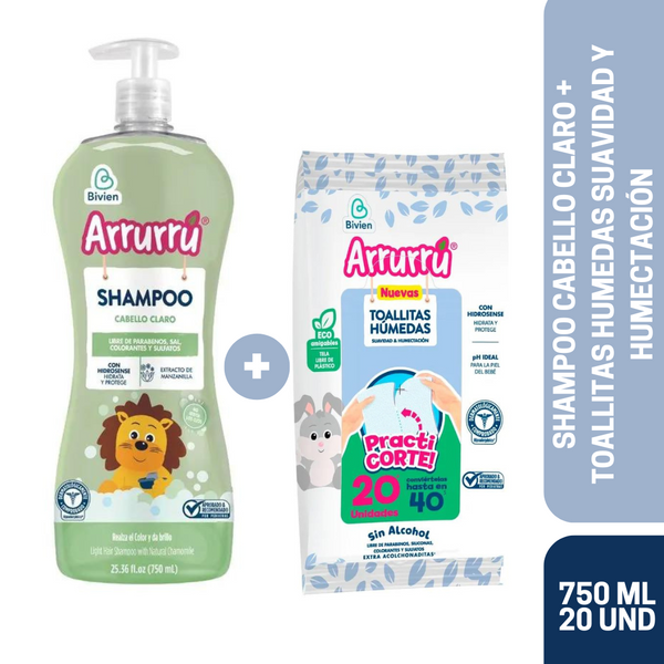 SHAMPOO CABELLO CLARO X750ML + GRATIS TOALLITAS HUMEDAS SUAVIDAD Y NUTRICIÓN X20 AAB533 ARRURRÚ