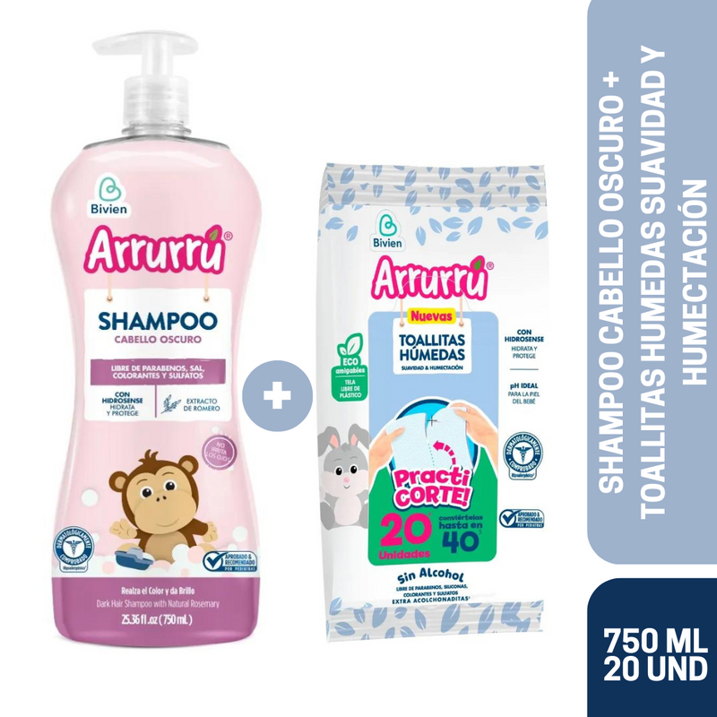 SHAMPOO CABELLO OSCURO X750ML + GRATIS TOALLITAS HUMEDAS X20 UND AAB534 ARRURRÚ