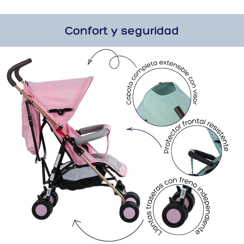 COCHE PASEADOR BASTON ZAZU EB217 ROSADO EBABY