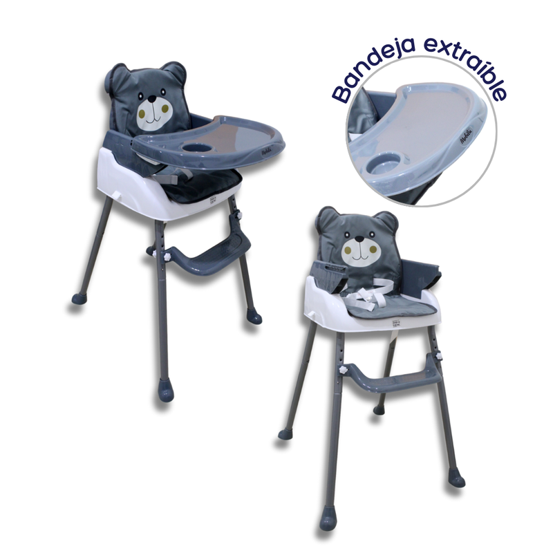 SILLA COMEDOR 3 EN 1 (SILLA COMEDOR ALTA, BAJA Y BOOSTER) MLU - GRIS BEBESITOS