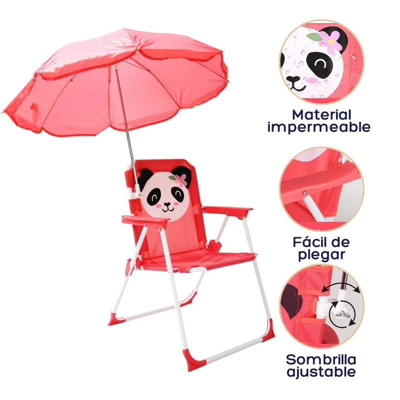 SILLA PLAYERA CON SOMBRILLA PARA NIÑOS ESTAMPADO DE PANDA 093-557 MUNBE