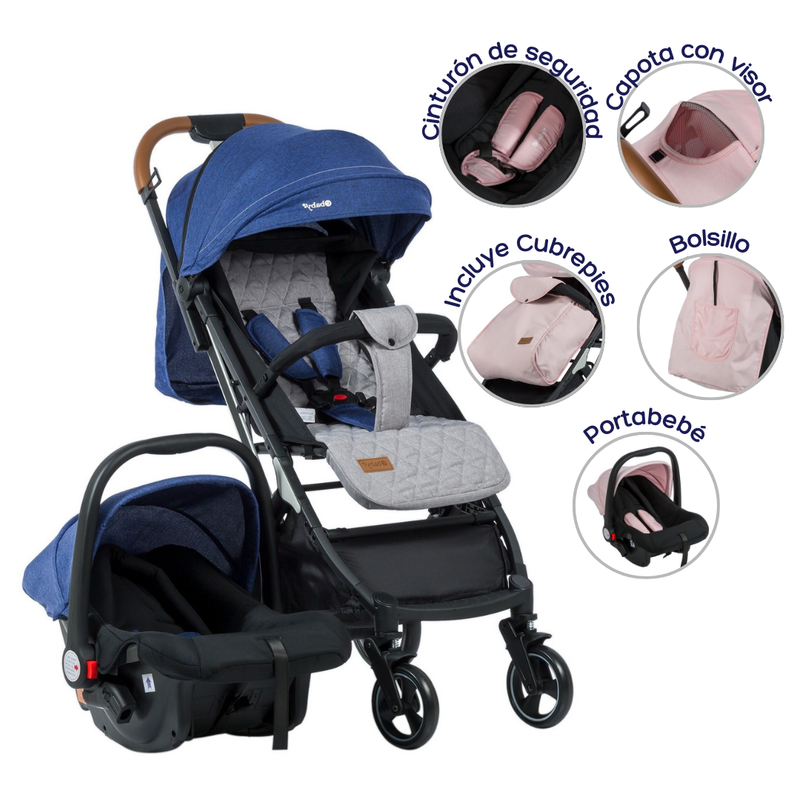 COCHE MALETA CON PORTABEBÉ HAPPY TRAVEL EB198 AZUL EBABY