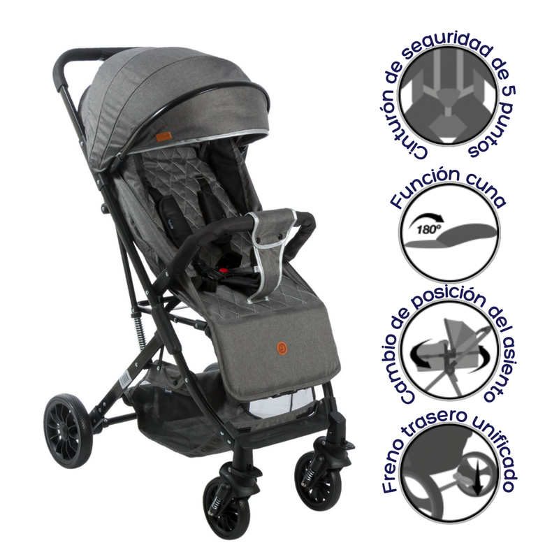 COCHE MALETA BALU EB138 GRIS OSCURO EBABY