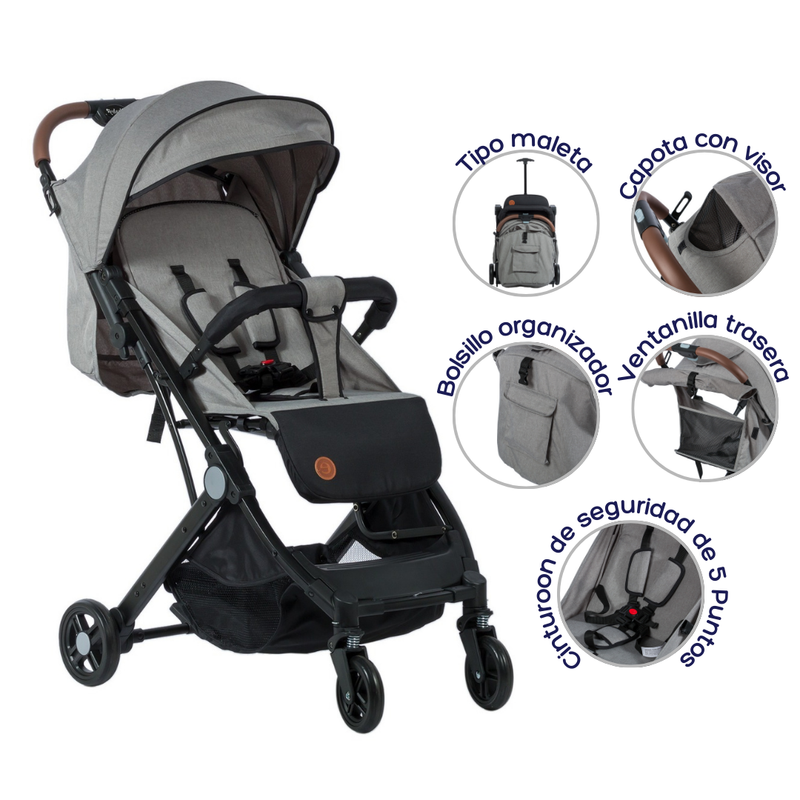 COCHE PASEADOR MALETA COMPACT EB195 GRIS EBABY