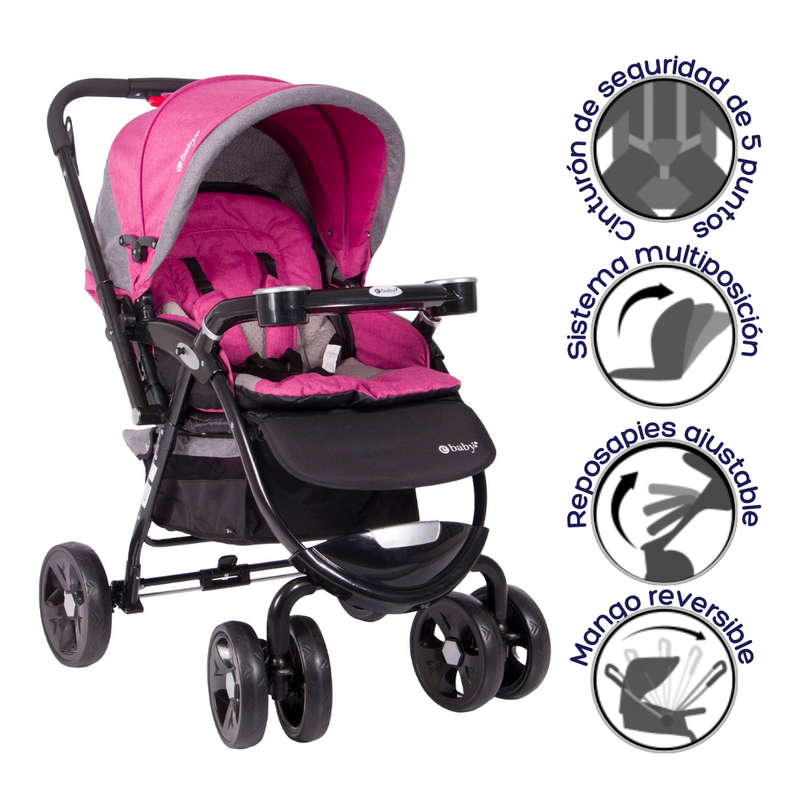 COCHE CUNA BORIS EB1144 ROSADO EBABY