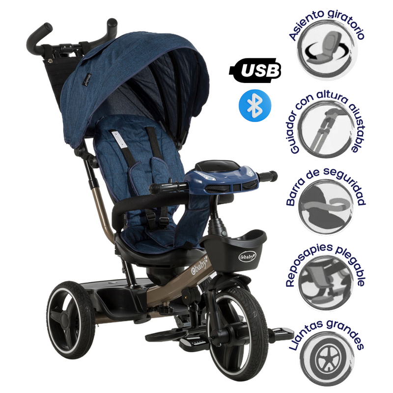 TRICICLO RECLINABLE DERIO EB365 EBABY AZUL